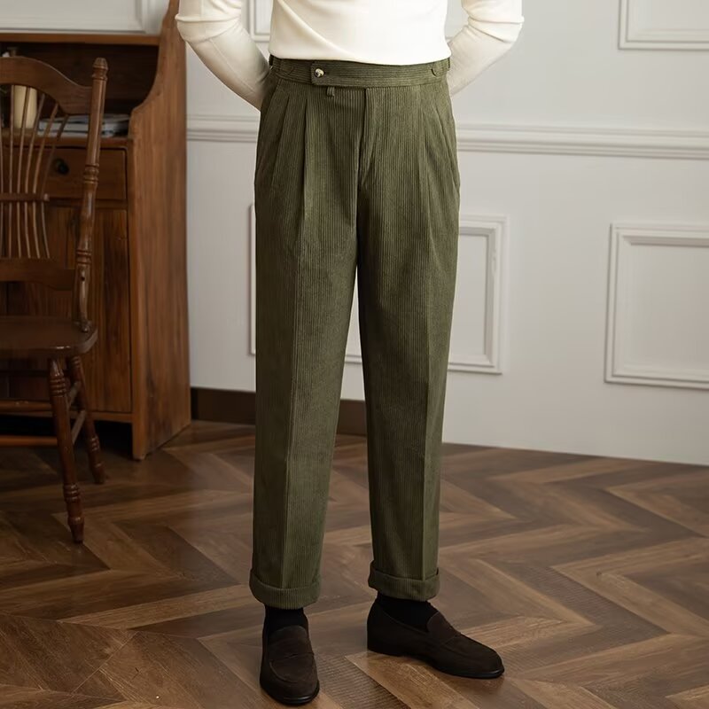 Germain | Pantalon élégant en velours pour hommes - taille haute - coupe droite - plis élégants sur le devant - longueur totale - Image 4