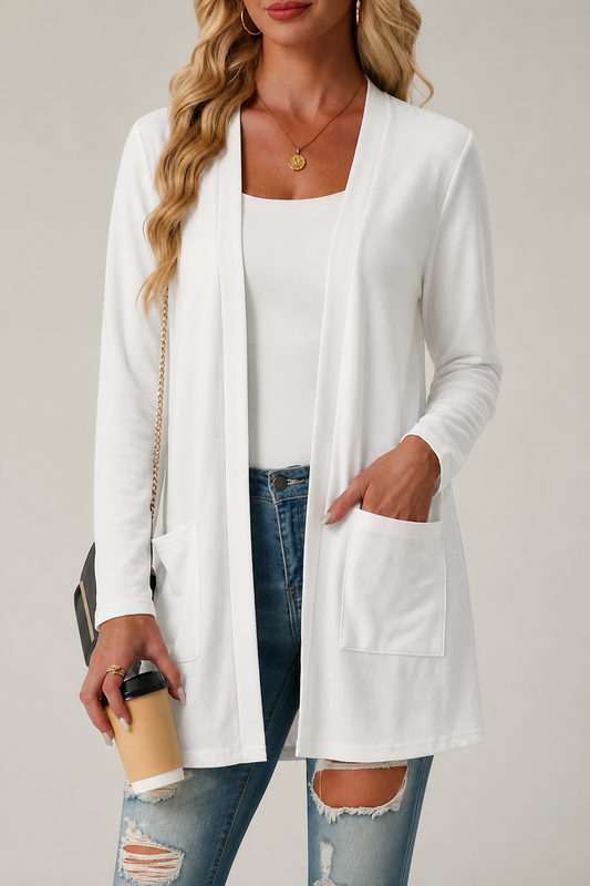Åben cardigan med hulmønster og vandfaldseffekt