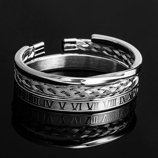 Armbåndssæt til mænd med romertal og flettet design