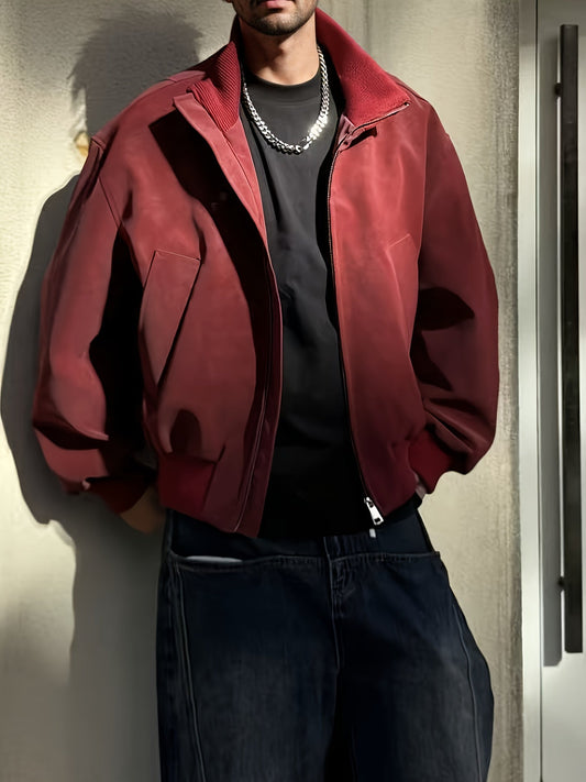 Bomberjakke til mænd med lynlås og opretstående krave | Behagelig pasform og afslappet streetwear-look