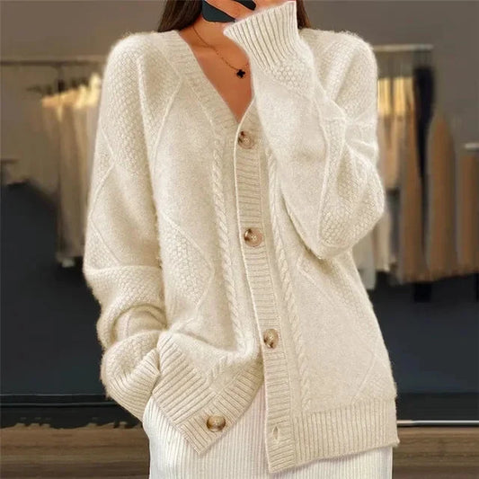 Cardigan til kvinder – Blød cashmerestrik med knapper og elegante lange ærmer