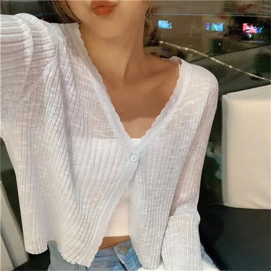 Cropped sommercardigan med knapper til damer