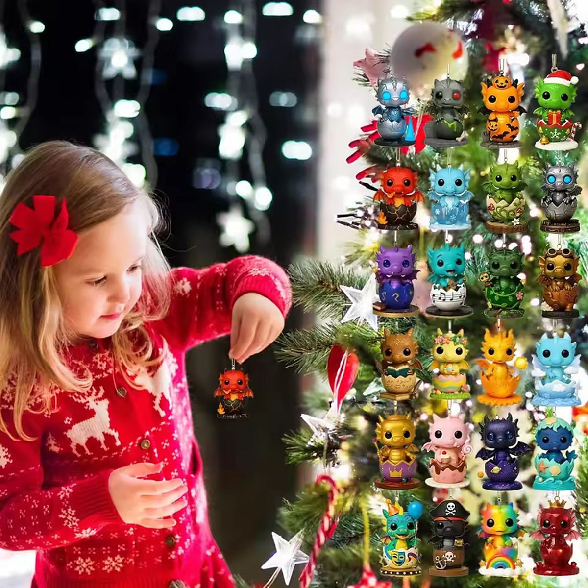 Julekalender til børn - 24 babydrager som julepynt i akryl