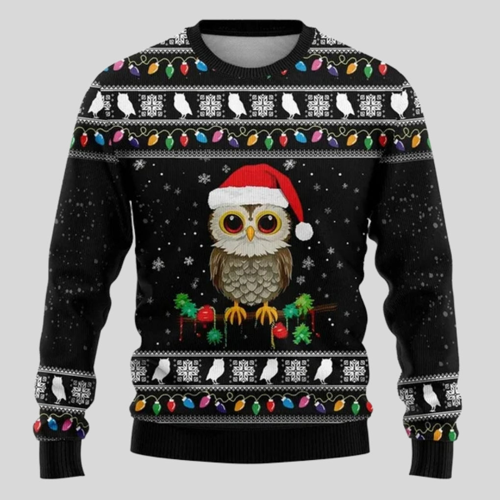 Julesweater til mænd | Print med snefnug, juletræer og lysmotiver | Afslappet pasform, rund hals og lange ærmer