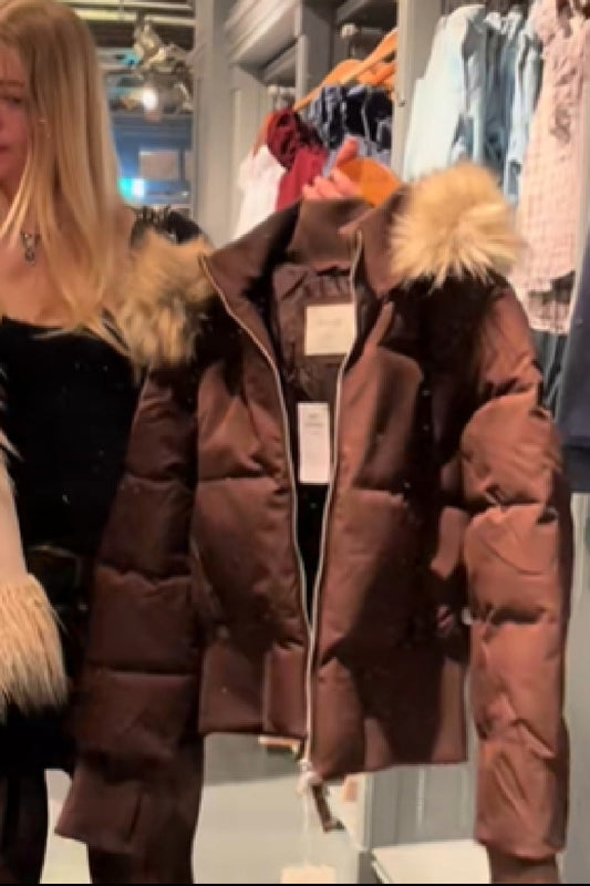 Kort quiltet vinterjakke med hætte