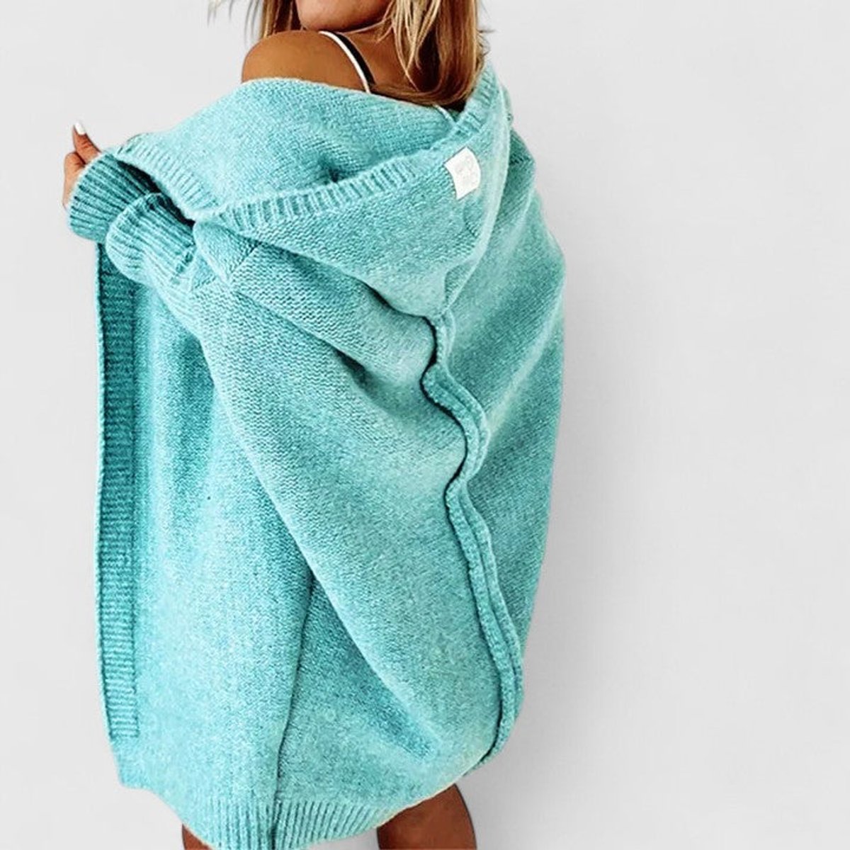 Oversized åbenstående strikcardigan med hætte til damer