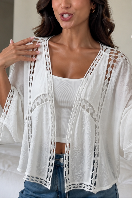 Oversized cardigan i hulmønstret blonde