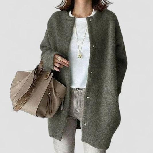 Oversized gennemknappet strikcardigan til damer, khaki