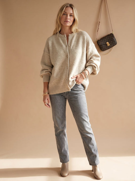 Oversized strikcardigan med knapper til kvinder