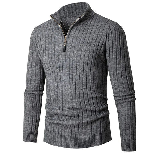 Sweater med høj krave, garnblanding, halv lynlås og justerbar pasform