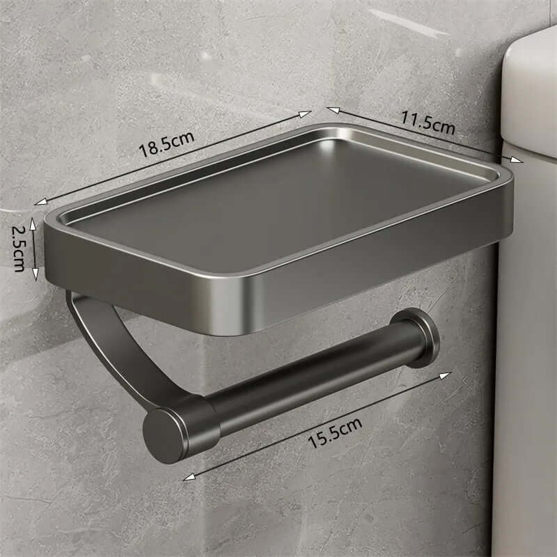 Toiletpapirholder i rustfrit stål med hylde