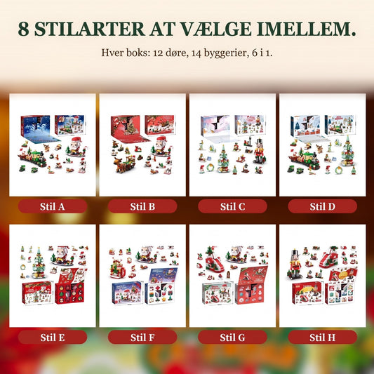 12-dages julekalender med klodser, 14 byggerier 6-i-1, 8 varianter