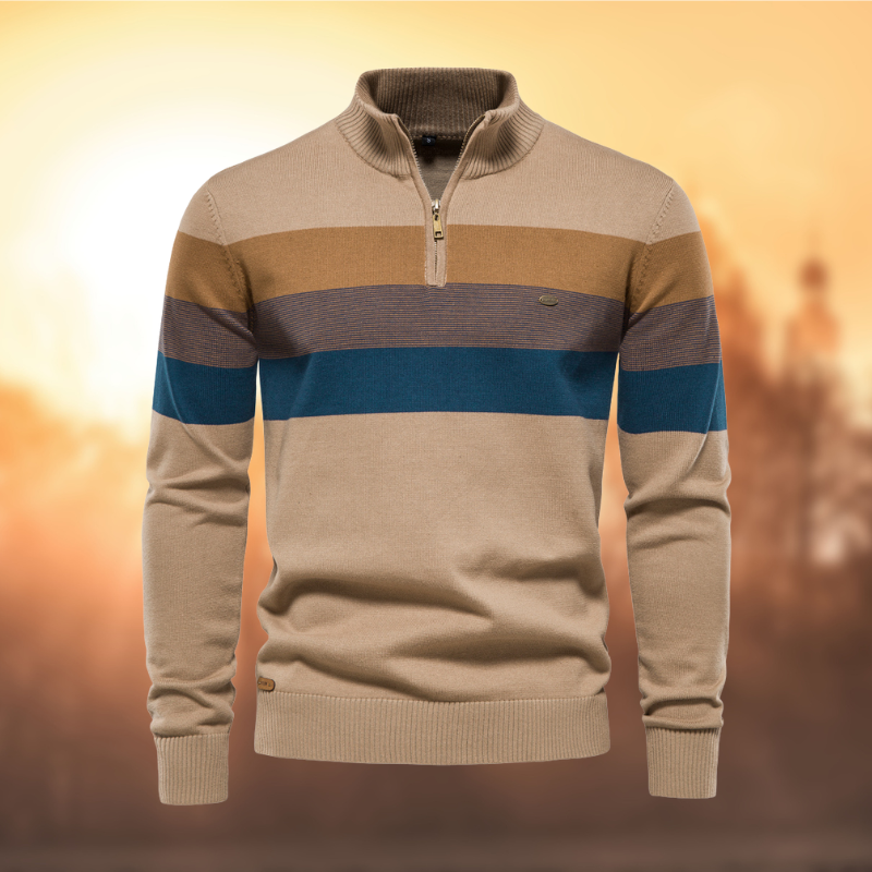 Daniel | Pull rayé à col zippé pour homme - Image 1