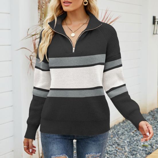 Monique | Pull rayé à col zippé 1/4 pour femme - Image 2