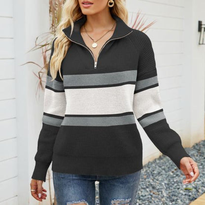 Monique | Pull rayé à col zippé 1/4 pour femme - Image 2