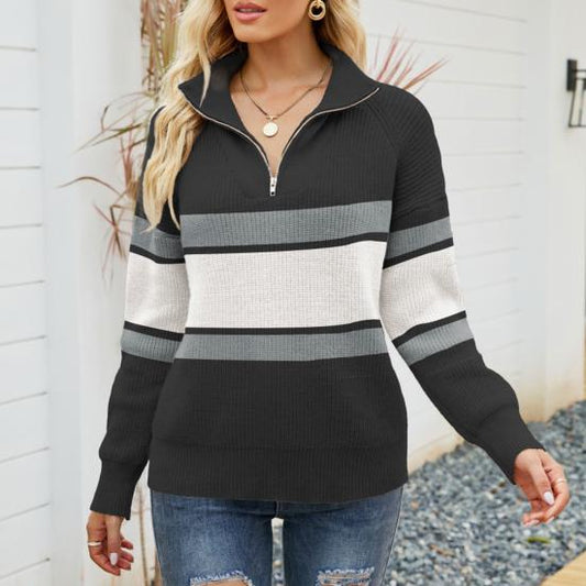 Monique | Pull rayé à col zippé 1/4 pour femme - Image 2