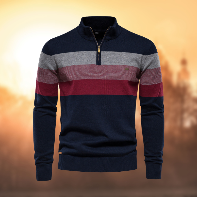 Daniel | Pull rayé à col zippé pour homme - Image 2