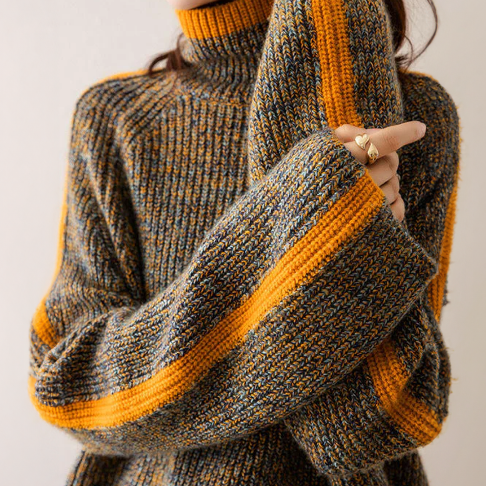 Valérie | Pull rayé à col roulé pour femme - Image 1