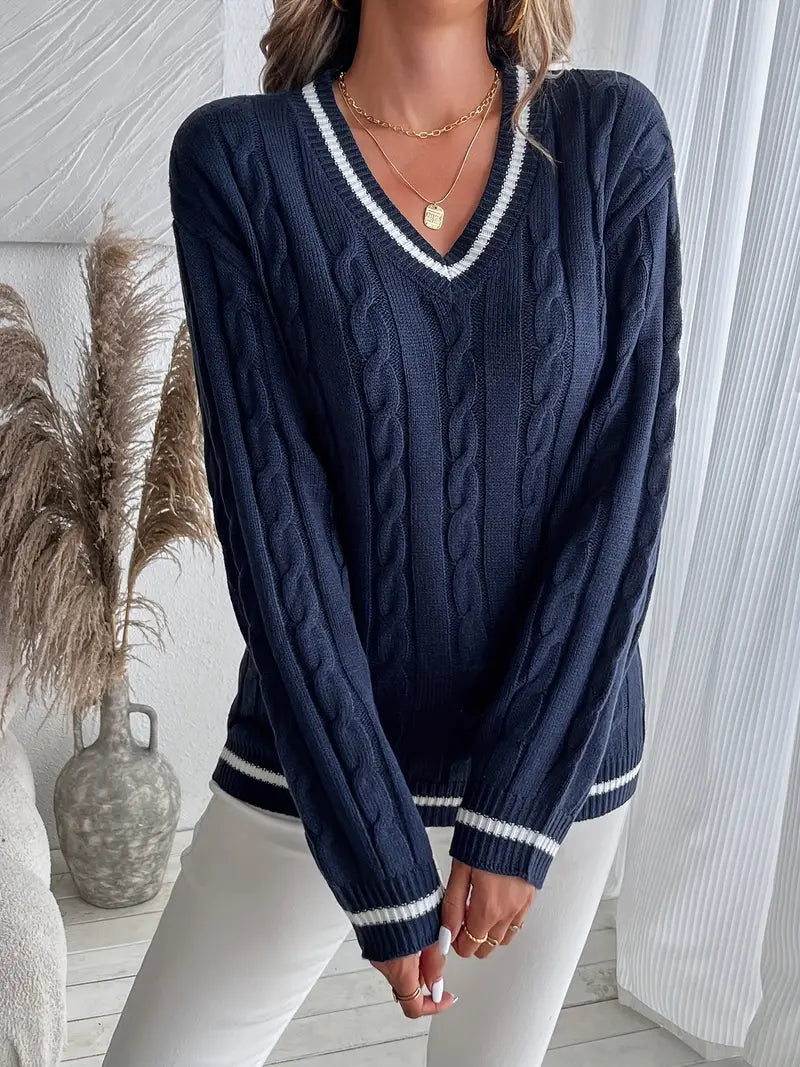 Marie | Pull Femme Col V en Tricot Côtelé à Manches Longues - Image 2