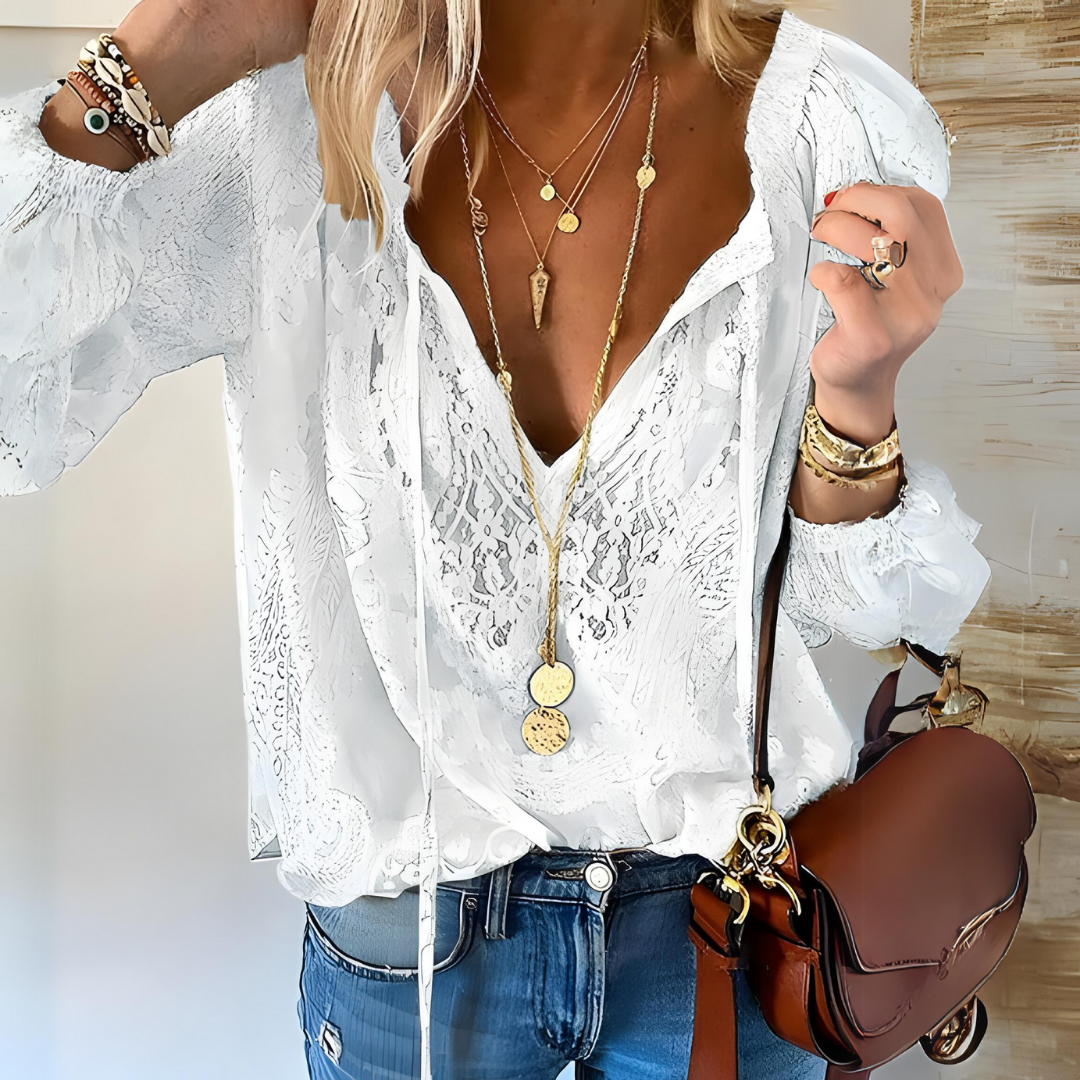 Sara | Chemisier boho élégant avec encolure en trou de serrure - Image 2
