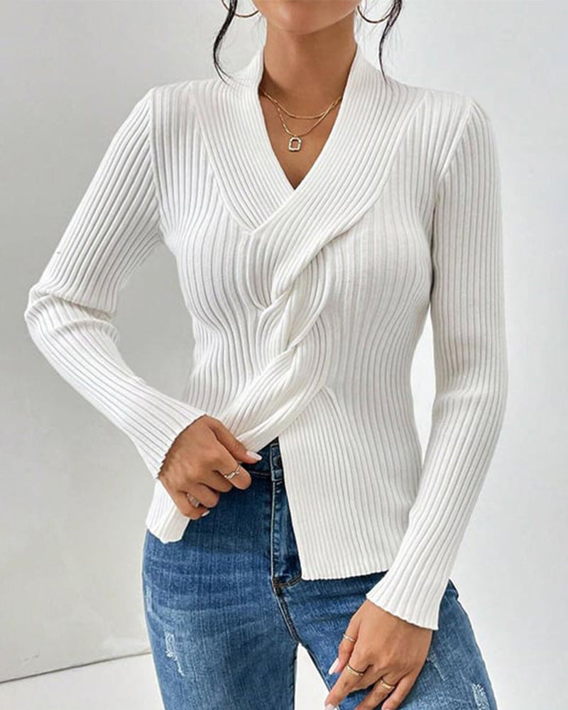 Martine | Elegant Soft Ribbed Wrap Sweater - Image 1