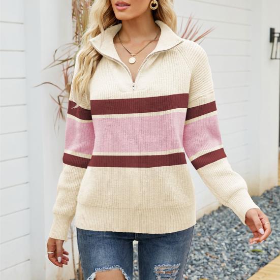 Monique | Pull rayé à col zippé 1/4 pour femme - Image 1