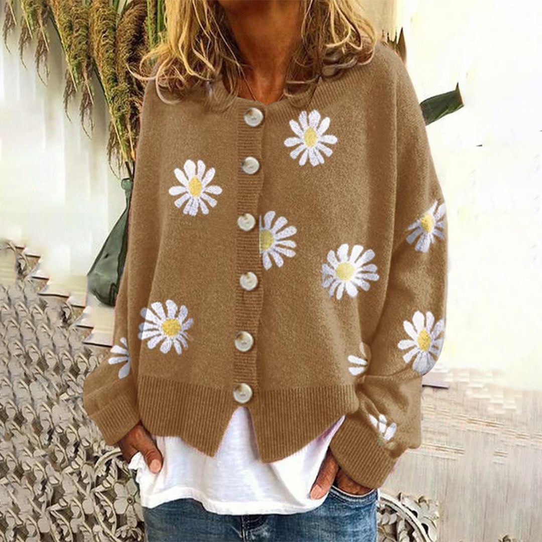 Christine | Pull à Fleurs Boutonné pour Femme - Image 1