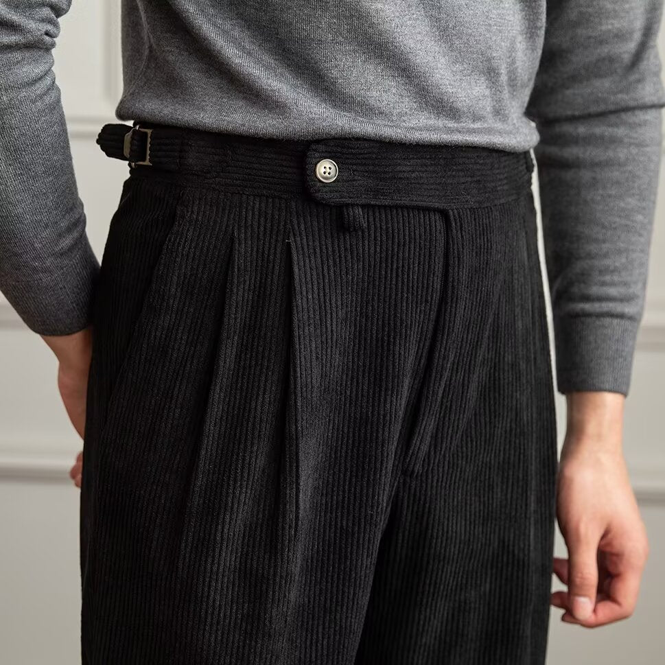 Germain | Pantalon élégant en velours pour hommes - taille haute - coupe droite - plis élégants sur le devant - longueur totale - Image 2