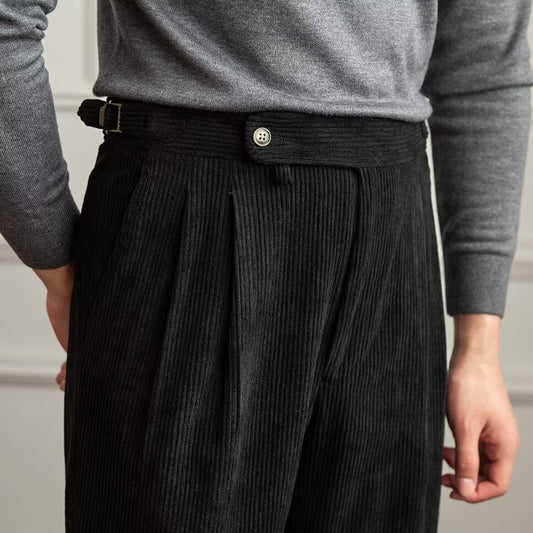 Germain | Pantalon élégant en velours pour hommes - taille haute - coupe droite - plis élégants sur le devant - longueur totale - Image 2