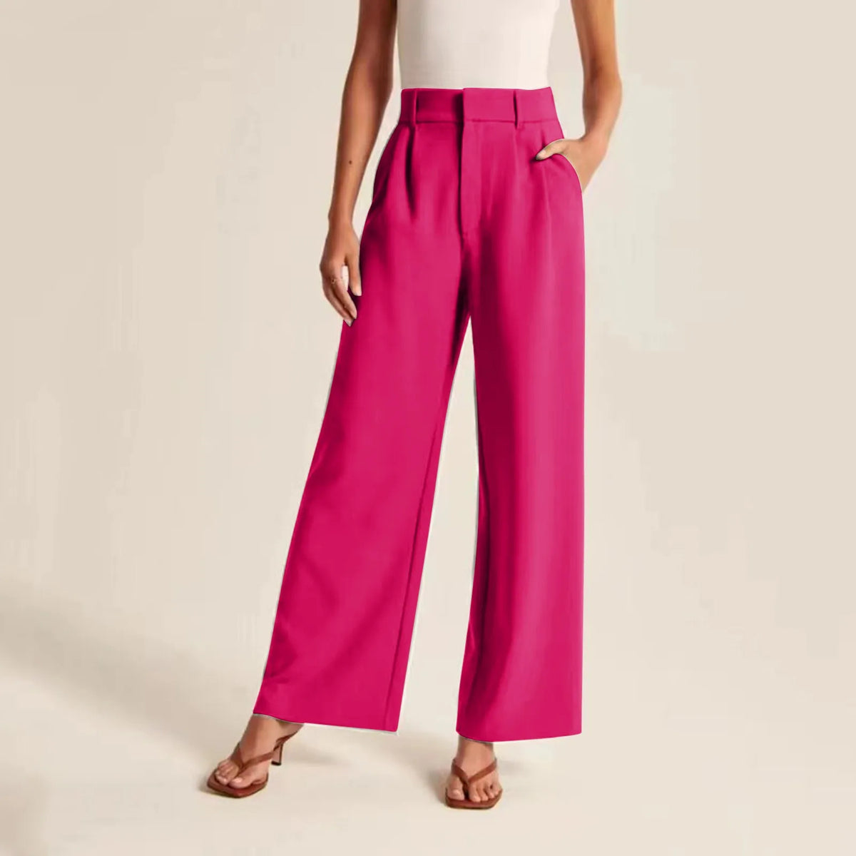 Couture-moda | Pantalon large à taille haute pour femmes - Tailored - Linen Feel - Full Length - Image 4