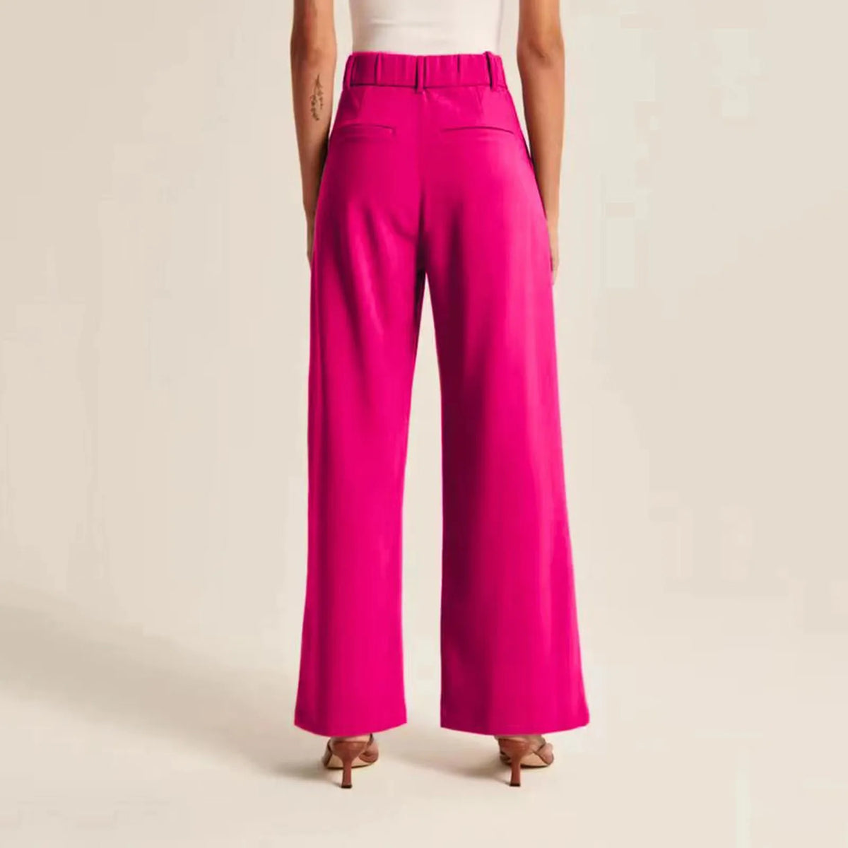 Couture-moda | Pantalon large à taille haute pour femmes - Tailored - Linen Feel - Full Length - Image 2