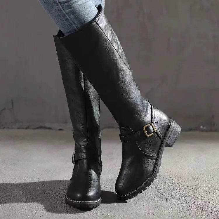 Michèle | Bottes hautes à talon bloc et boucle pour femmes - Image 1