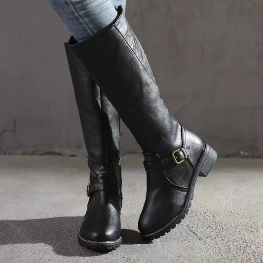 Michèle | Bottes hautes à talon bloc et boucle pour femmes - Image 1