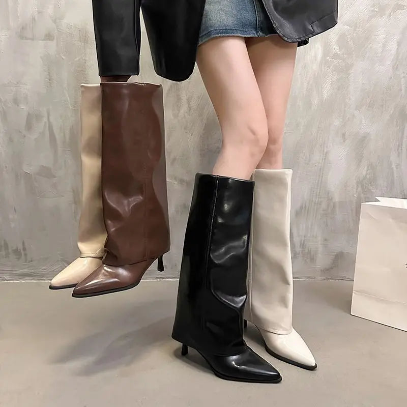 Mélyne | Bottes hautes à revers pour femmes mollet large - Image 2