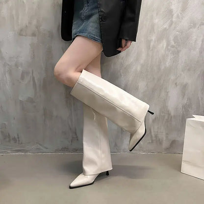 Mélyne | Bottes hautes à revers pour femmes mollet large - Image 3