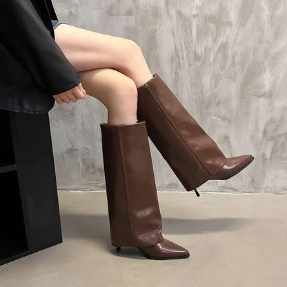 Mélyne | Bottes hautes à revers pour femmes mollet large - Image 1
