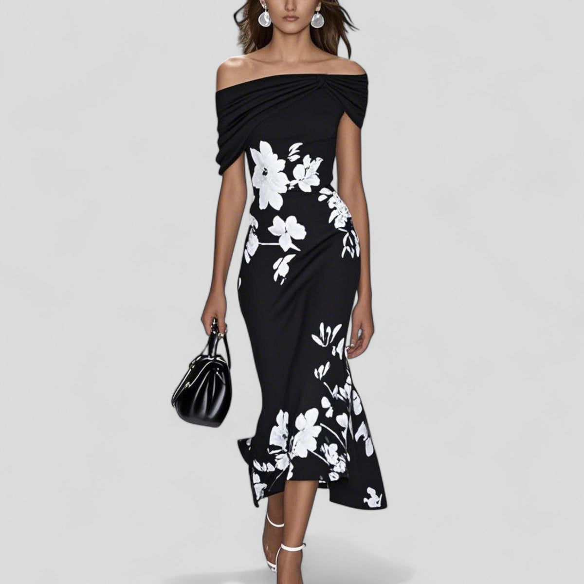 Image of Annelise | Dame Figursyet Off-Shoulder Midi Kjole