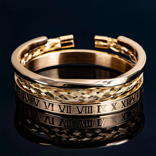Armbåndssæt til mænd med romertal og flettet design