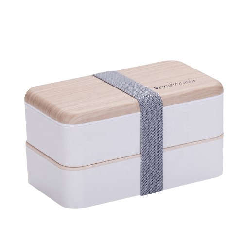 Beige madkasse med trælook