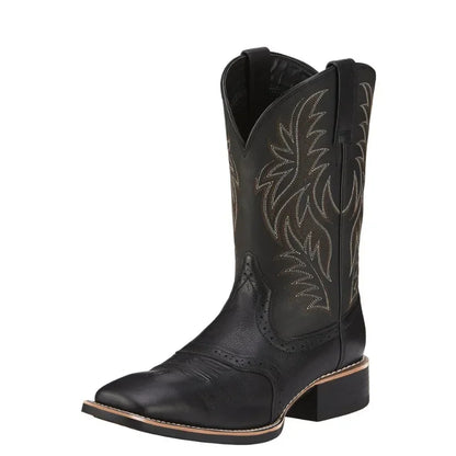 Broderede retro cowboystøvler i læder til mænd