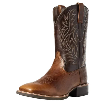 Broderede retro cowboystøvler i læder til mænd