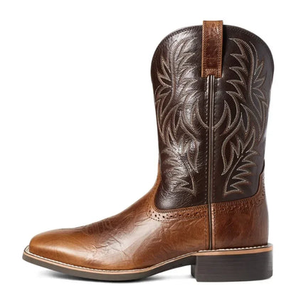 Broderede retro cowboystøvler i læder til mænd
