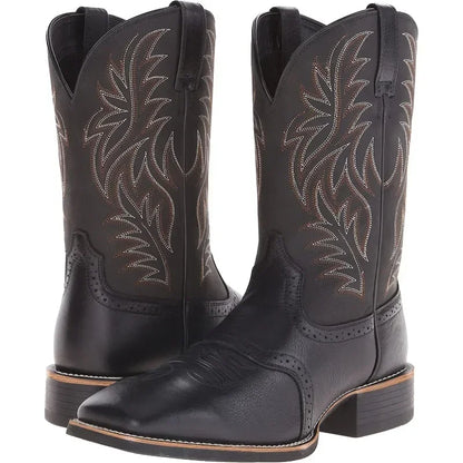 Broderede retro cowboystøvler i læder til mænd