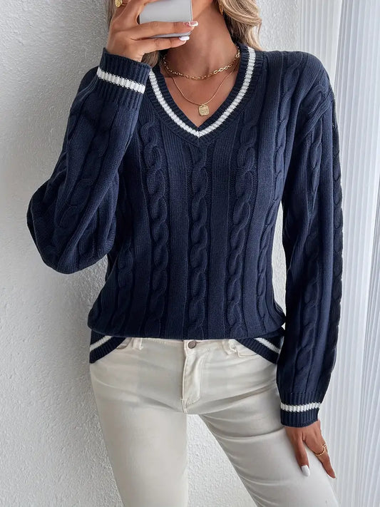 Marie | Pull Femme Col V en Tricot Côtelé à Manches Longues - Image 1