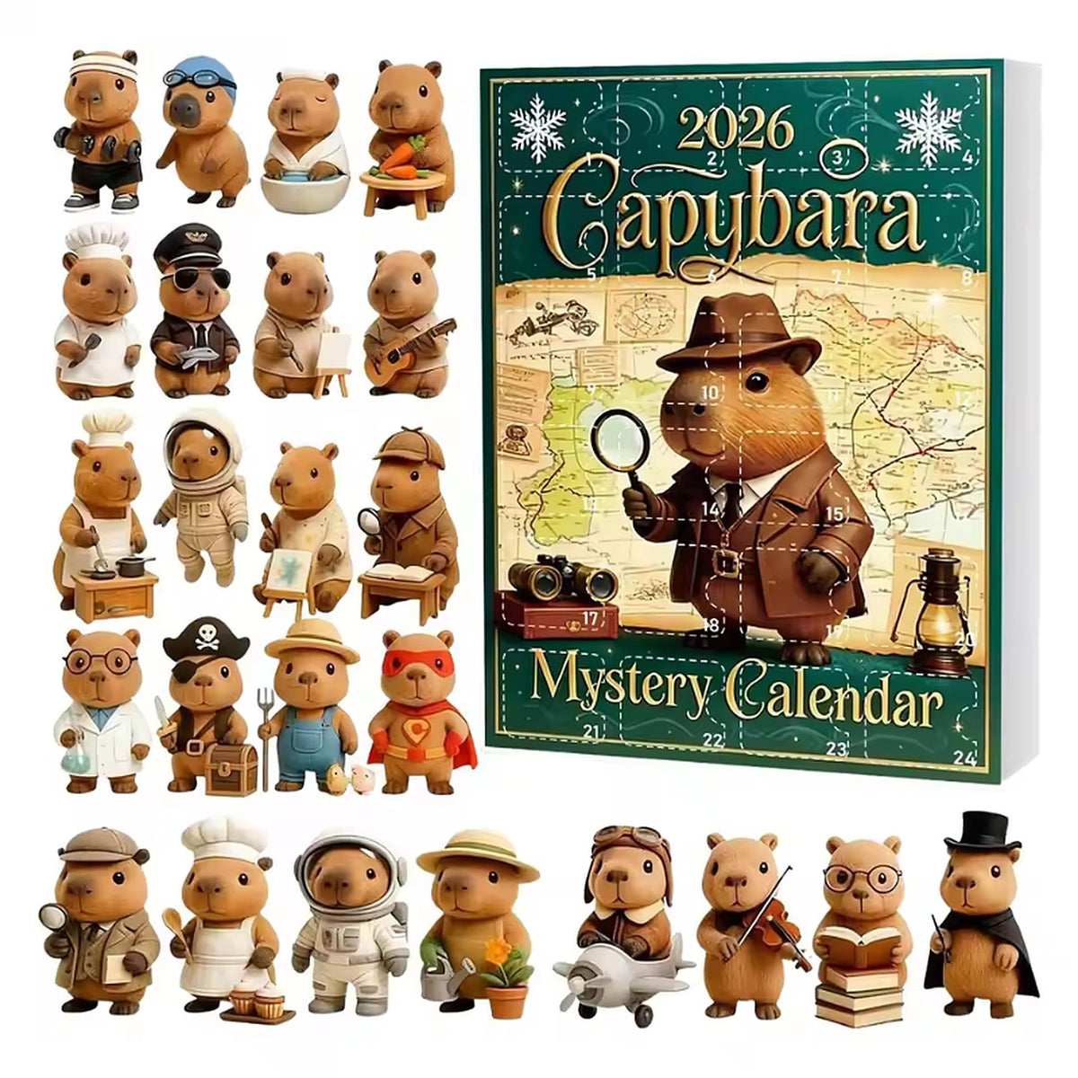 Capybara adventskalender 2026 - 24 akrylophæng til juletræet