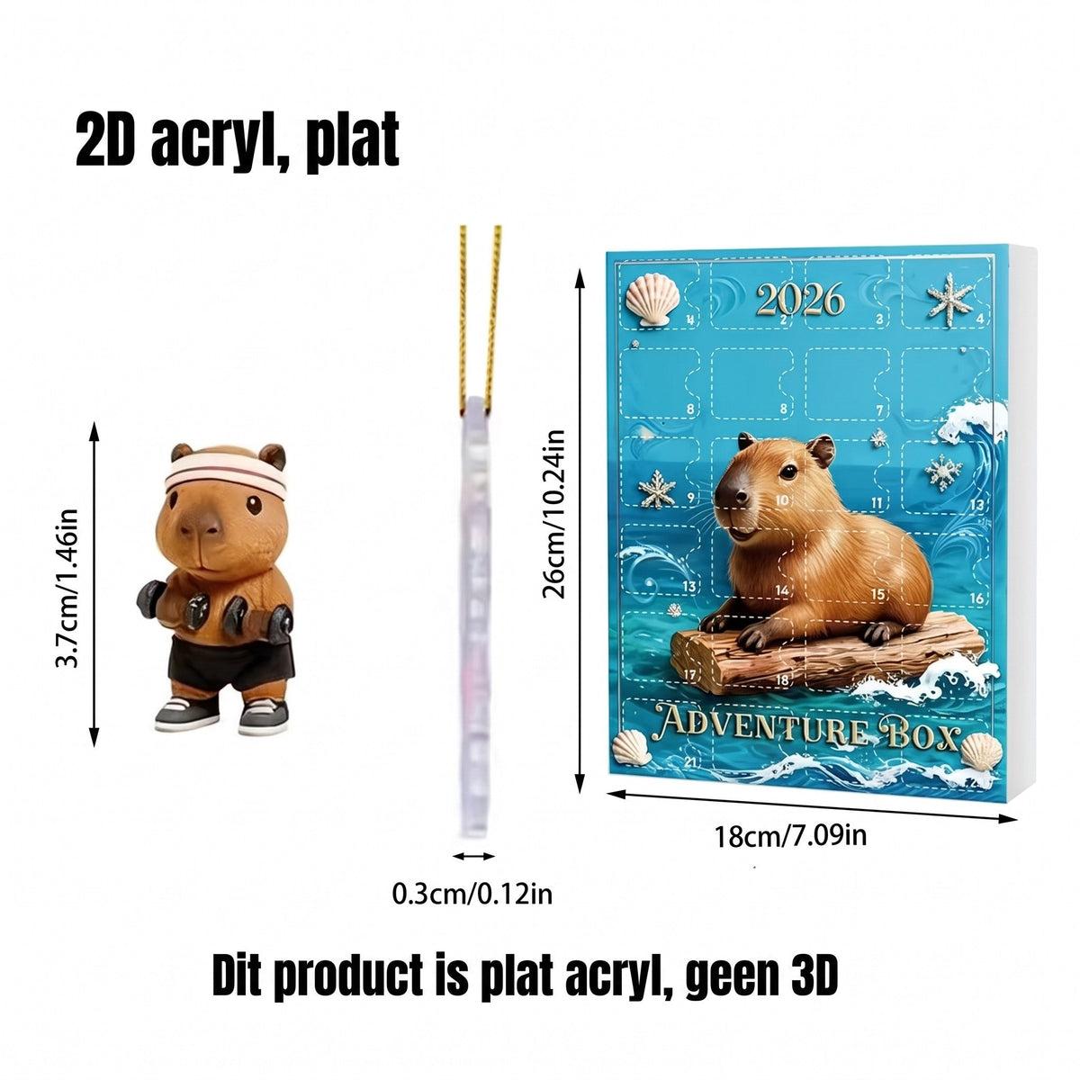Capybara adventskalender 2026 - 24 akrylophæng til juletræet