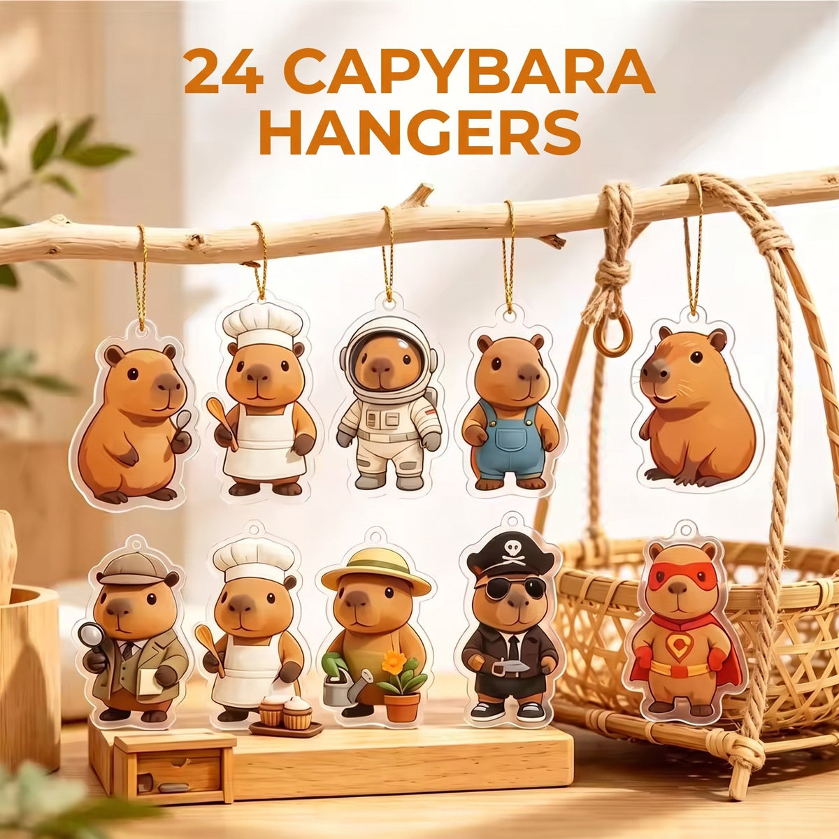 Capybara adventskalender 2026 - 24 akrylophæng til juletræet