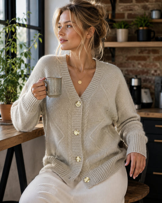 Cardigan til kvinder – Blød cashmerestrik med knapper og elegante lange ærmer