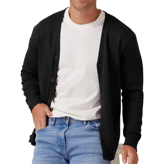 Casual langærmet strikcardigan til mænd med V-udskæring