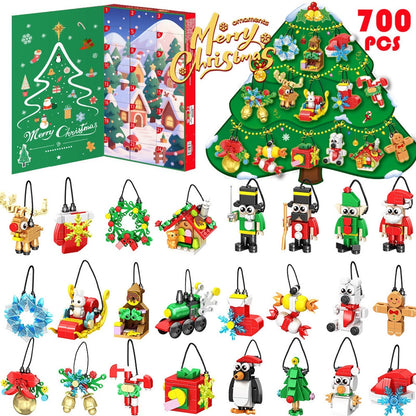 Julekalender med klods-ornamenter, 24 figurer til ophæng, 700 klodser